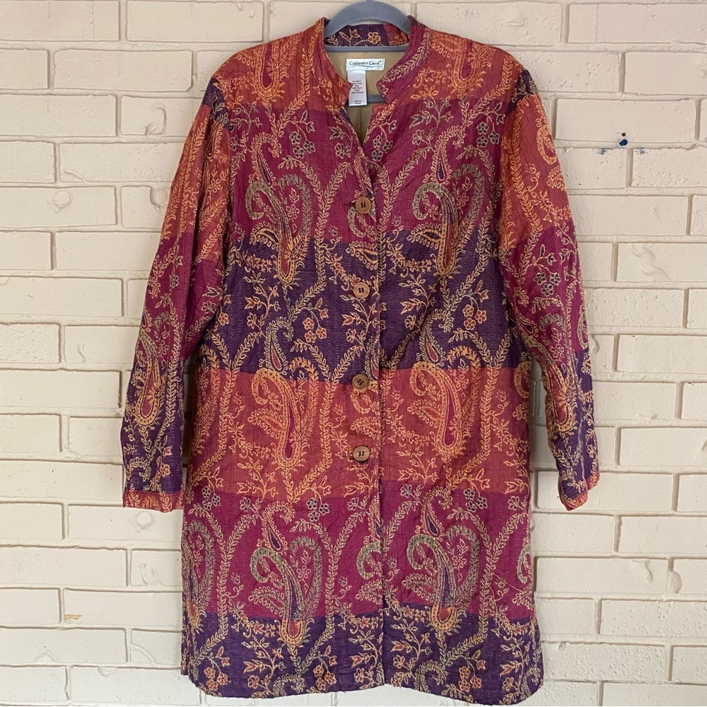 Coldwater Creek paisley embroidered riding jacket tapestry blazer red brocade XL